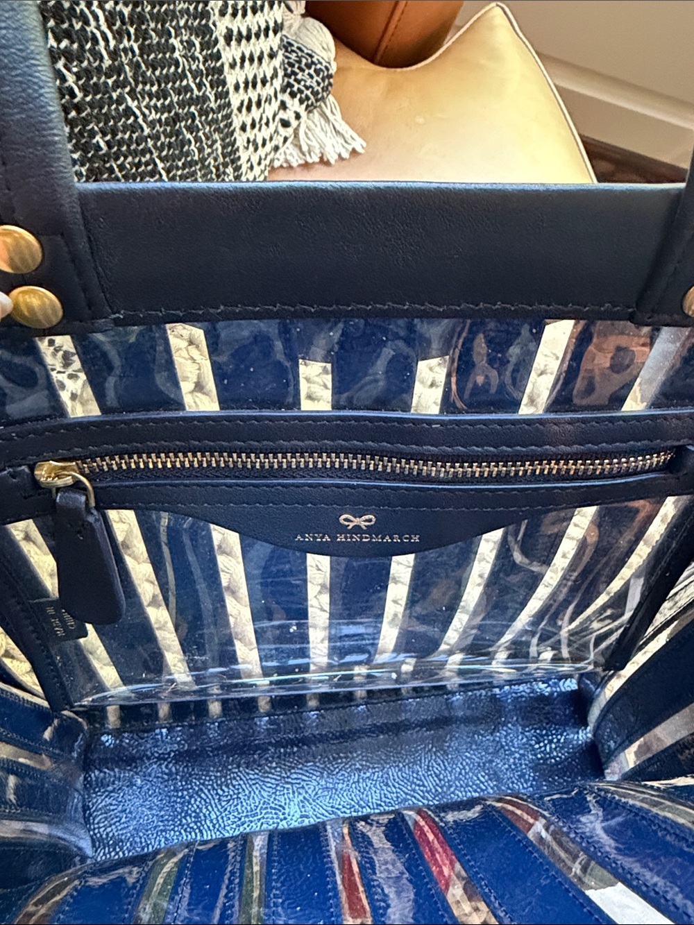 Anya Hindmarch Rainbow Metallic Stripe PVC Tote Bag - Picture 6 of 7